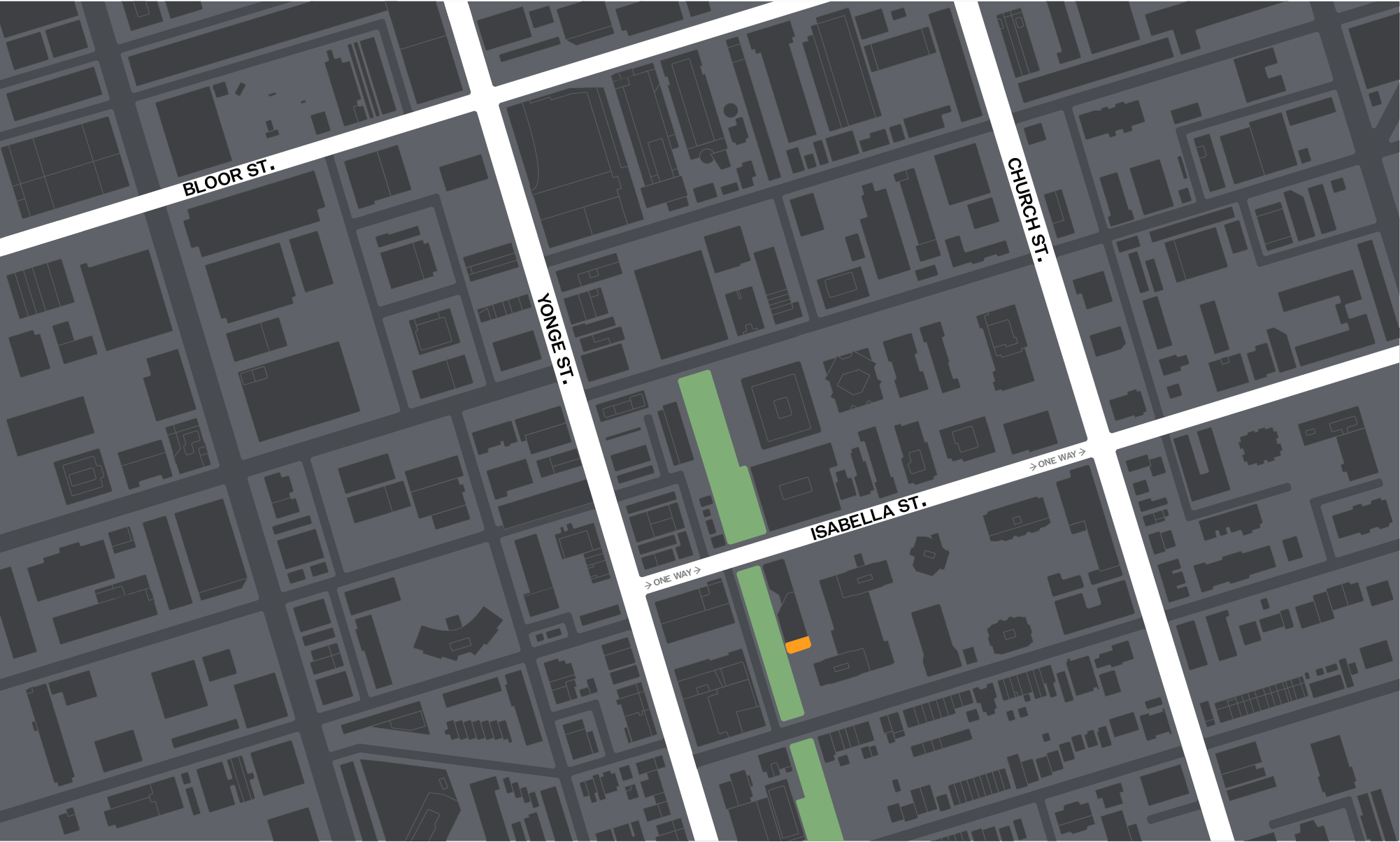 Illustration of where the DJA office is located-- off Isabella St. between Yonge St. & Church St.